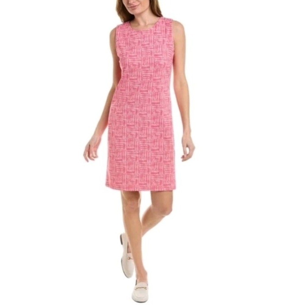 J. McLaughlin Sophia Crew Neck Dress Pink White Geometric Midi XL